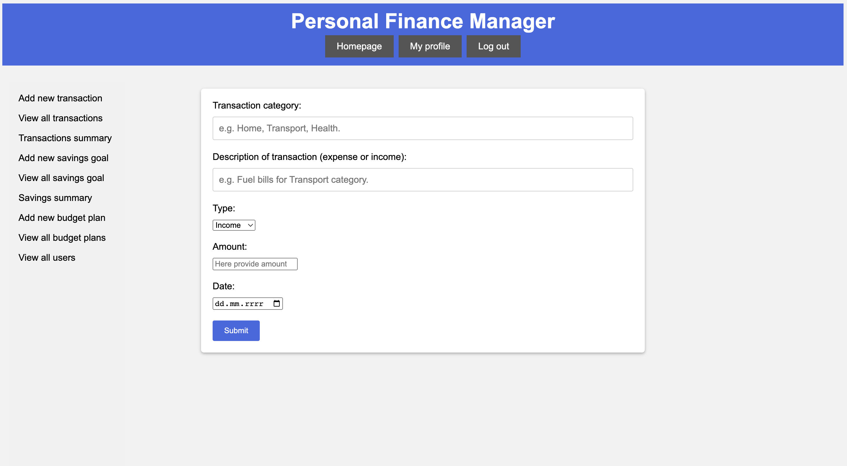 GitHub - milenamrugala/personal-finance-manager: first project in ...
