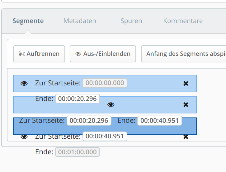 The layout of the list of segments in the editor breaks even with ...