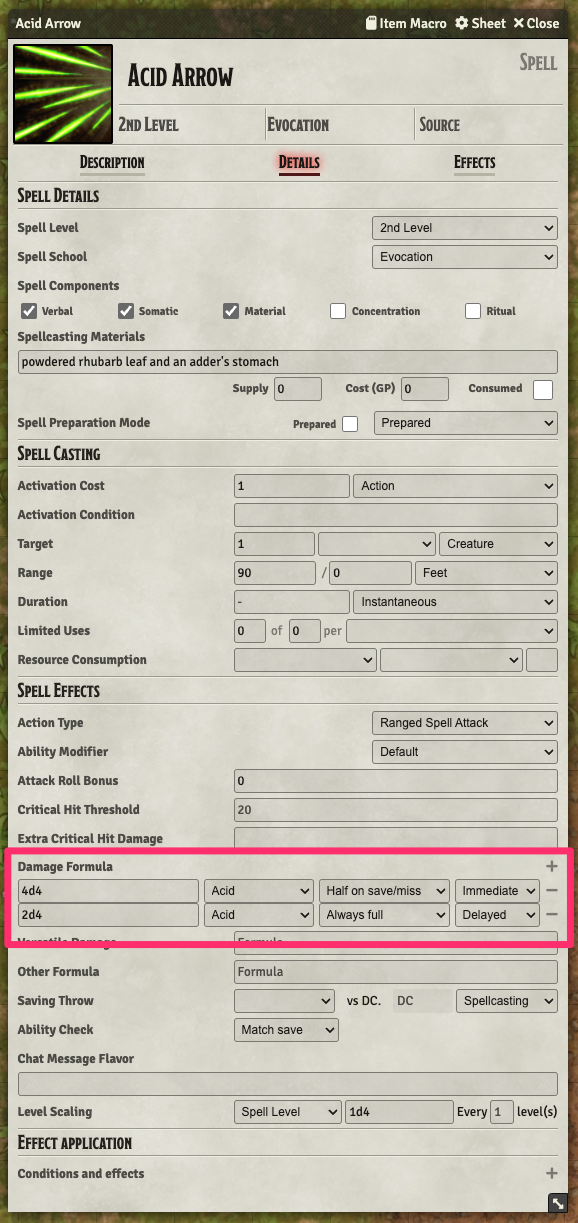 Acid Arrow damage parts