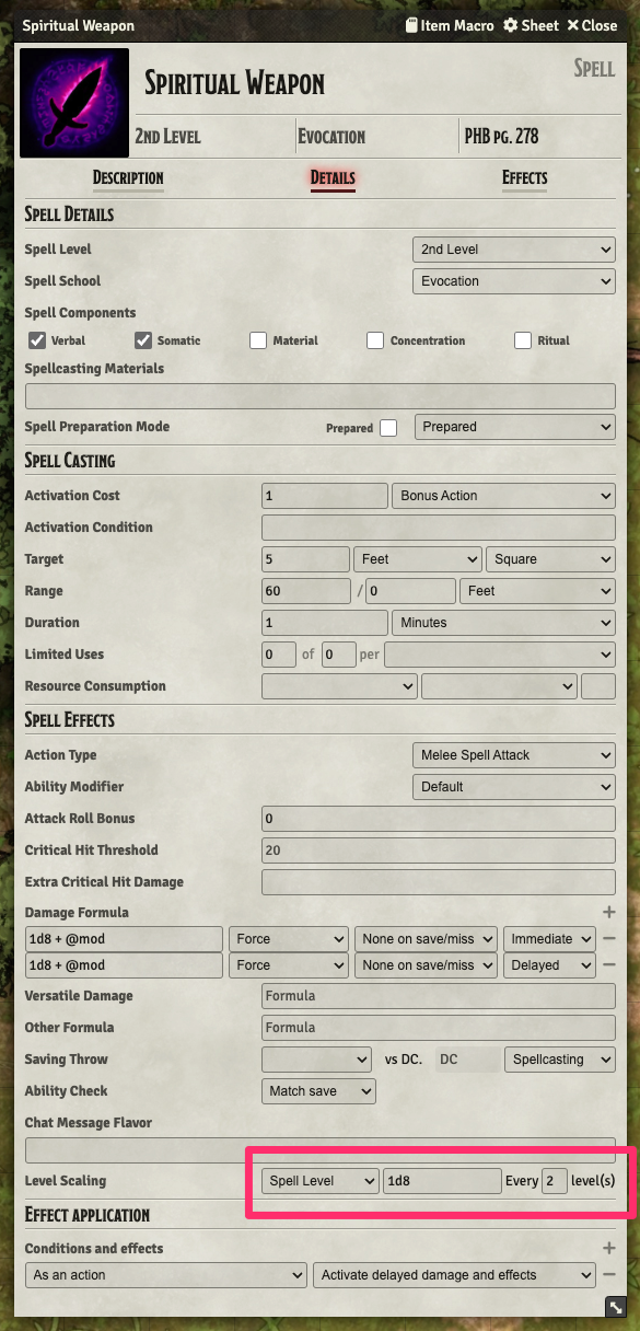 Spell level scaling interval