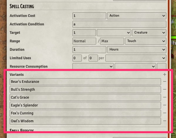 Enhance Ability variant list