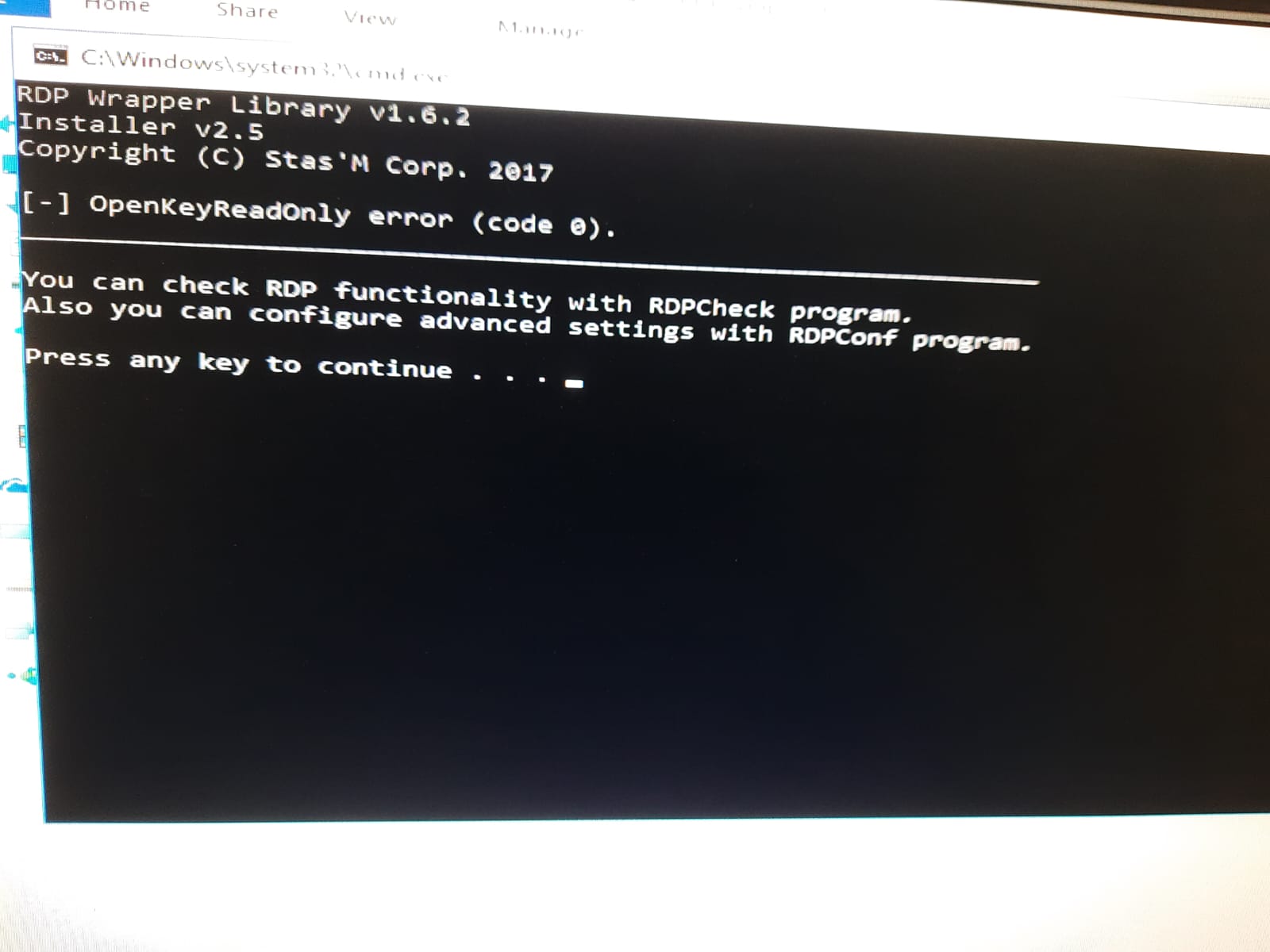 rdp is not working after installation and show this massages and either