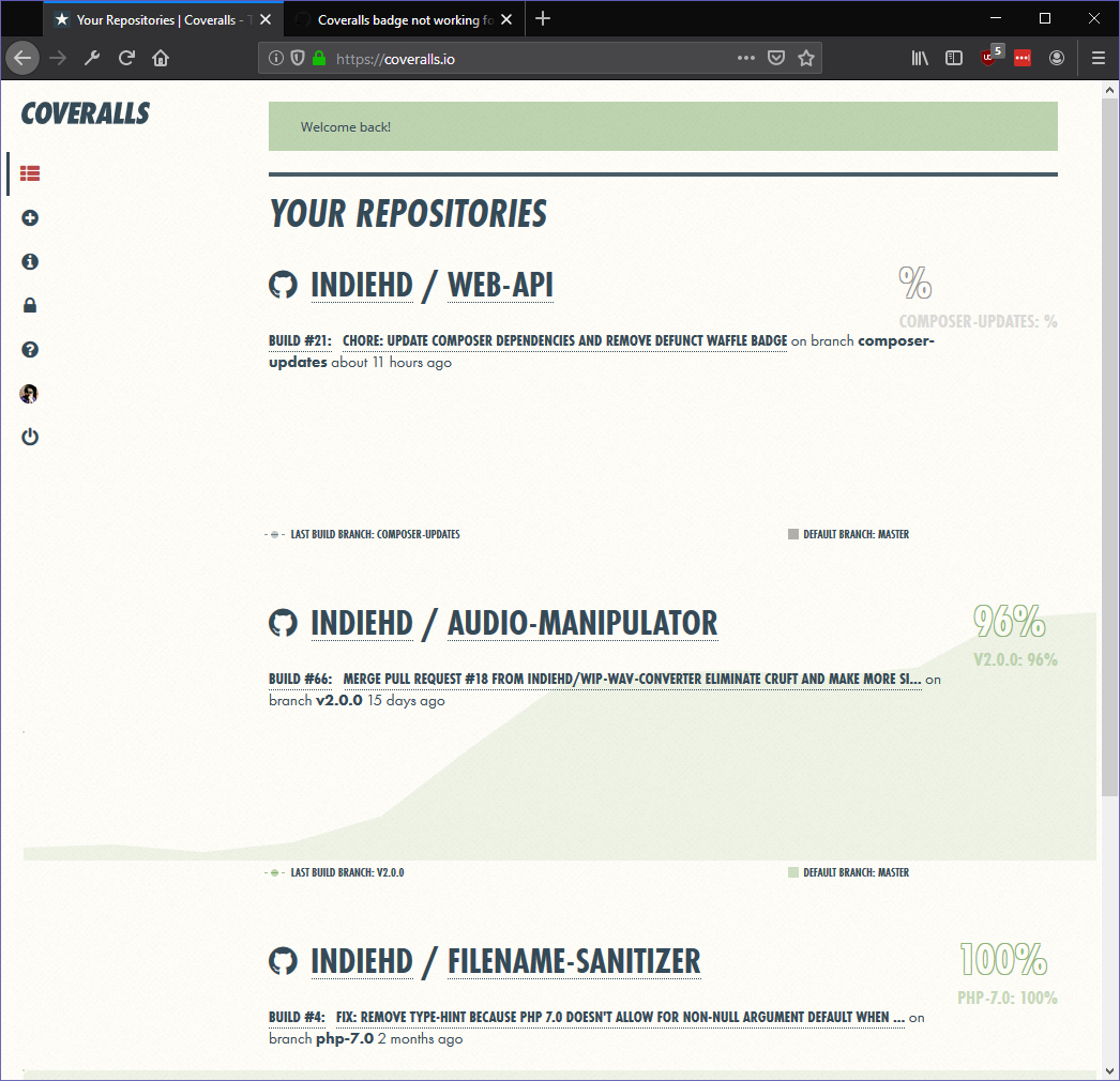 Coveralls badge not working for master branch · Issue 1201