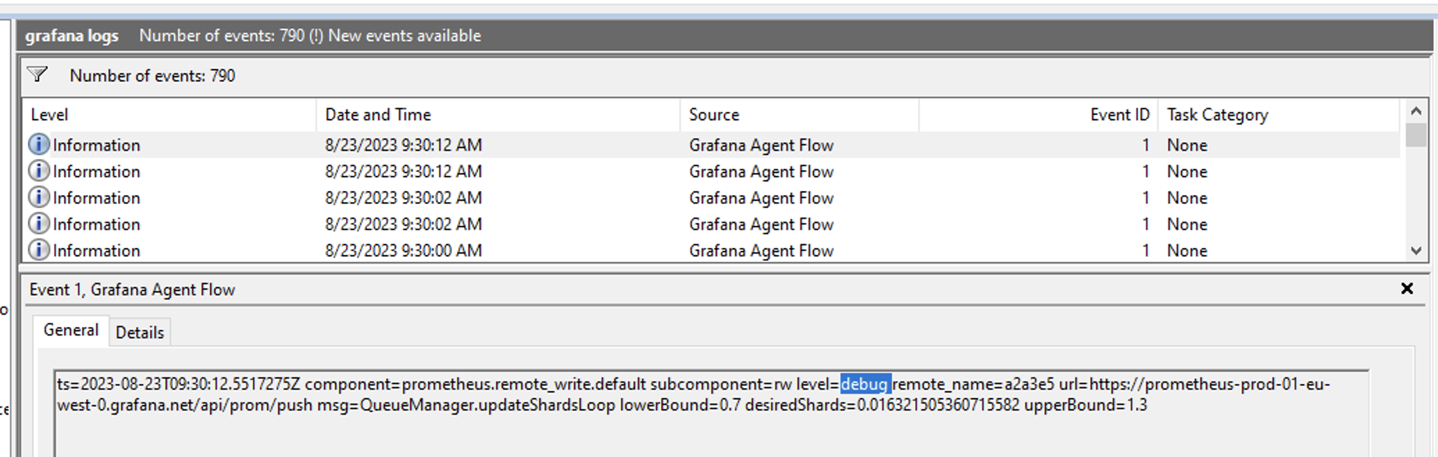 Assign the correct Window Event level based on the Grafana agent log