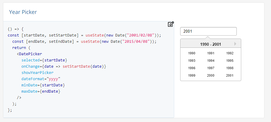 Year Picker min/max dates. · Issue #2154 · Hacker0x01/react-datepicker ...
