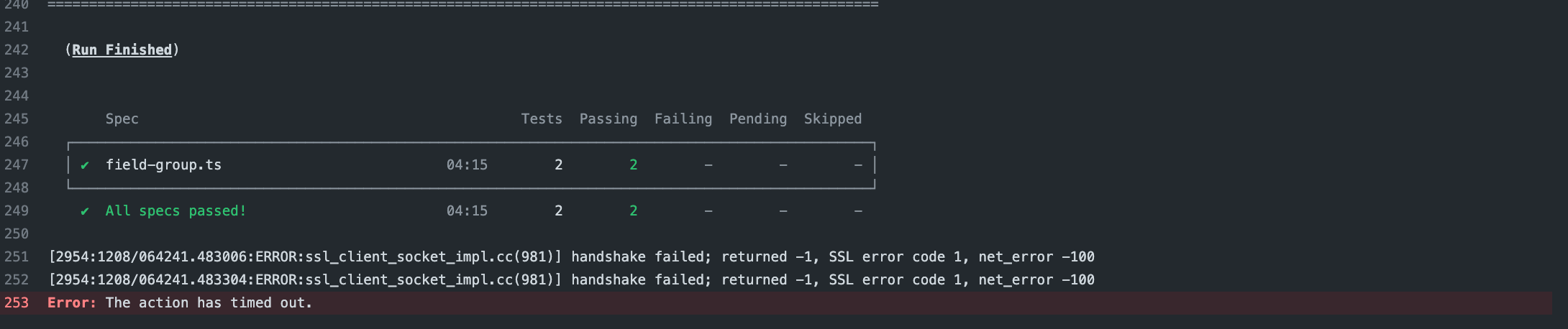 Tests ran and passed but cypress didn't exit step in Github Actions ...