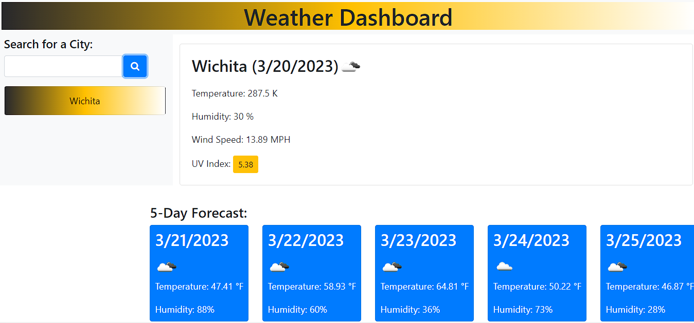 GitHub TuddaT0224/5DayWeatherDashboard
