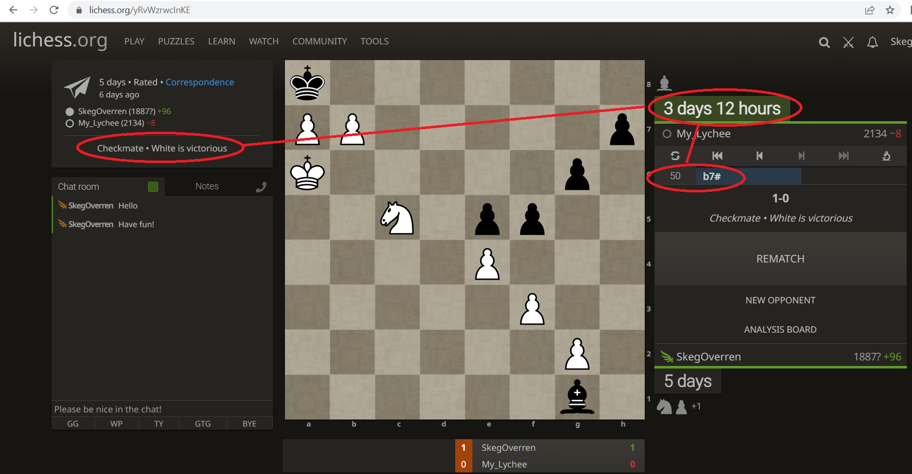 Correspondence clock keeps running after game is finished · Issue