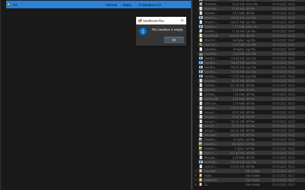 If a sandbox is empty, the file panel shows the contents of the ...