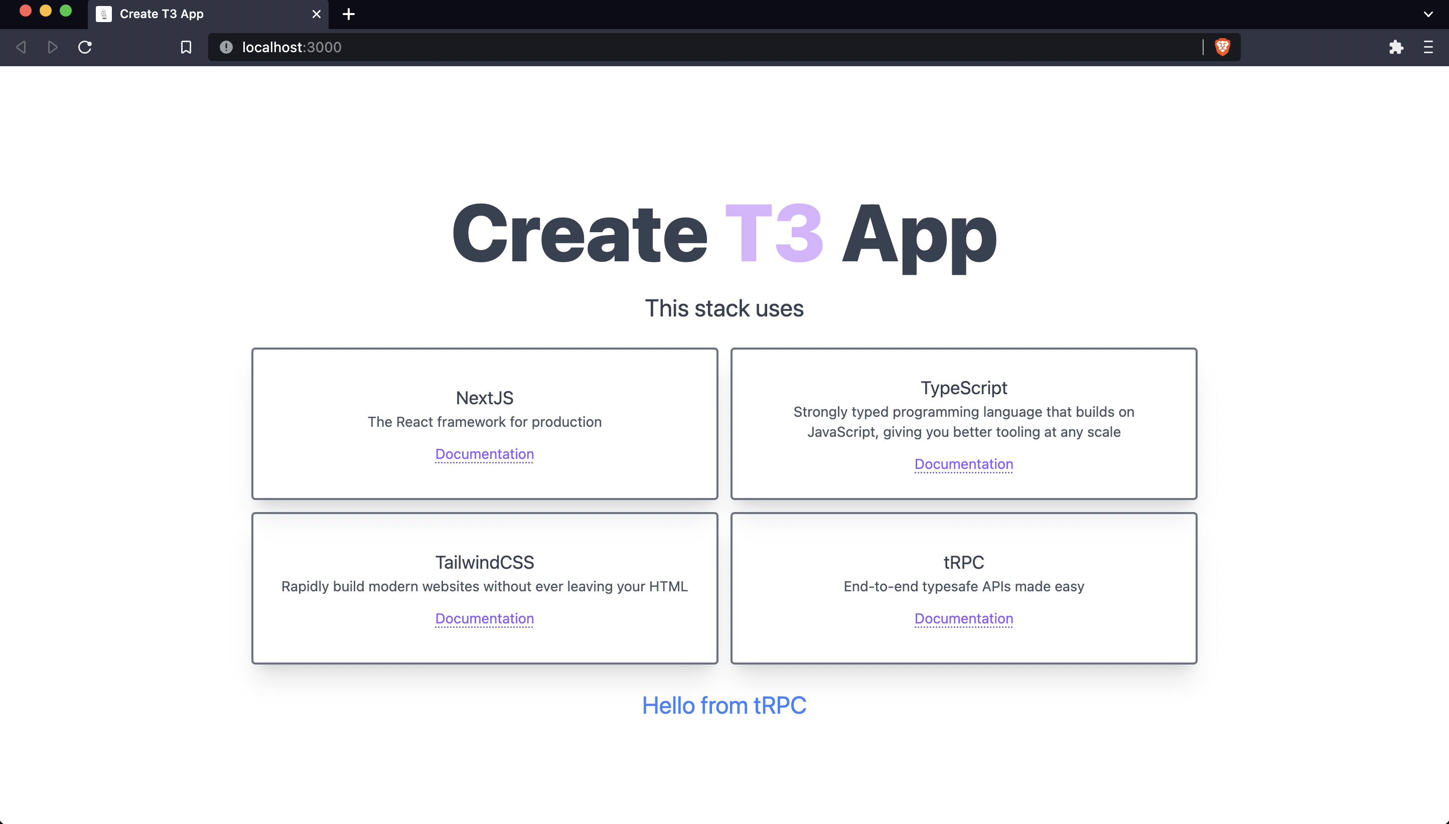 create-t3-app running on localhost 3000