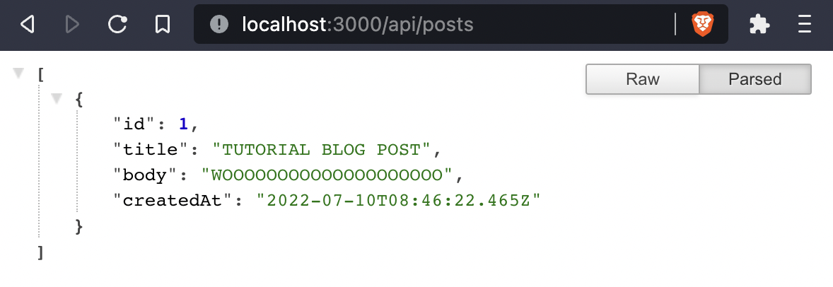 Posts API endpoint with first post