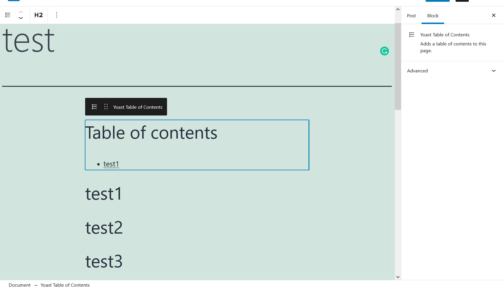 Yoast TOC screenshot