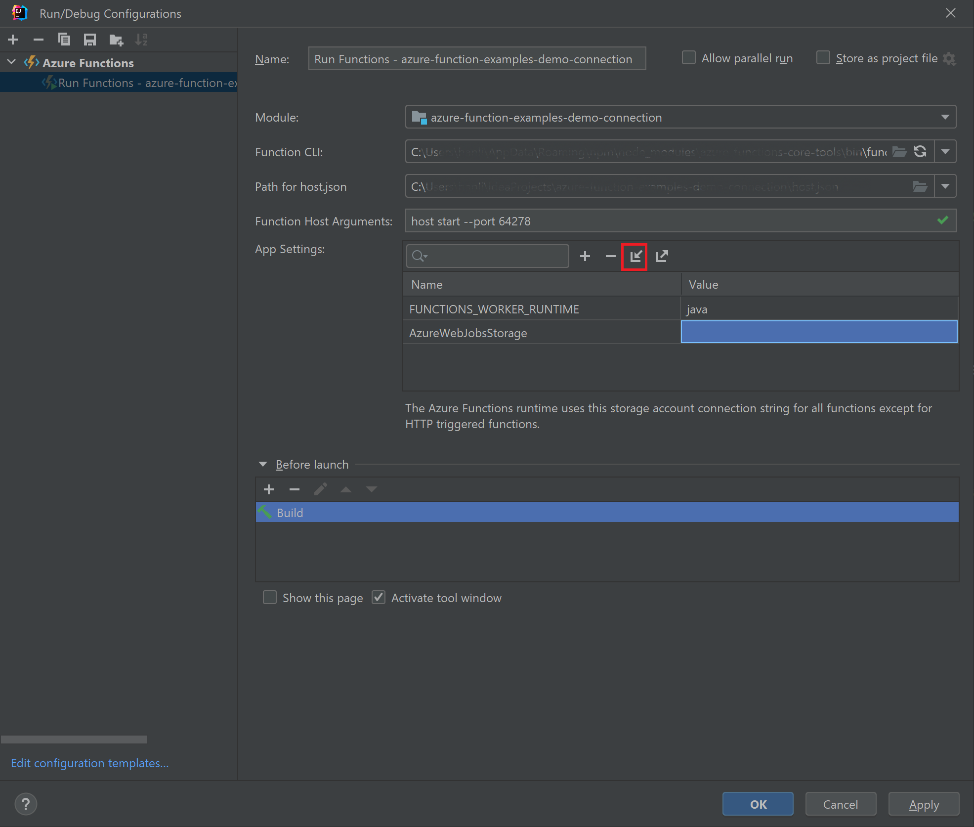 Settings not being picked up from local.settings.json while debugging
