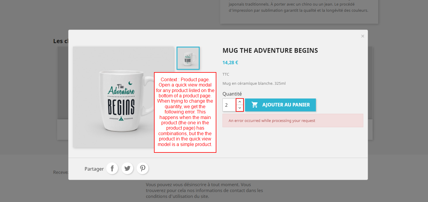 Quick View : get "An error occurred while processing your request ...