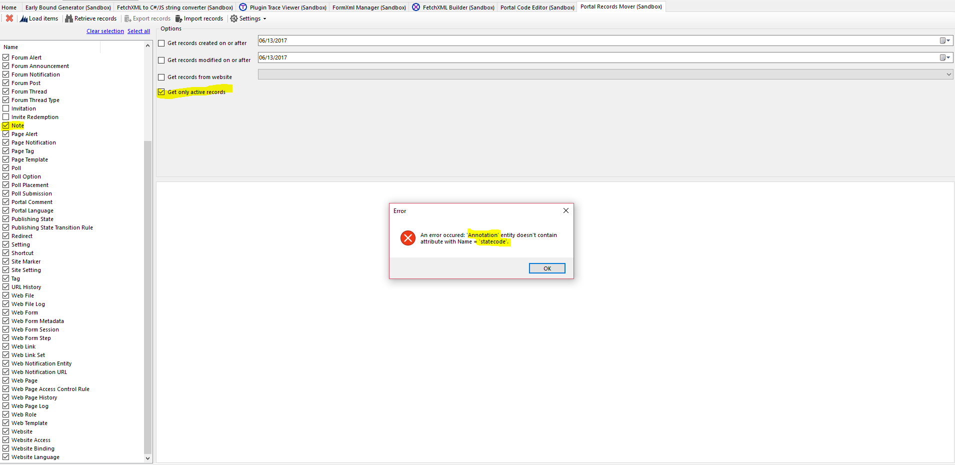 Error on exporting active reocrds only · Issue #5 · MscrmTools ...