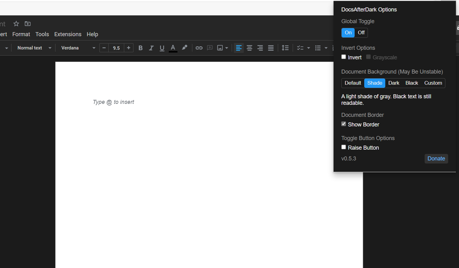 Document background color is only changed if "Invert" option is on ...