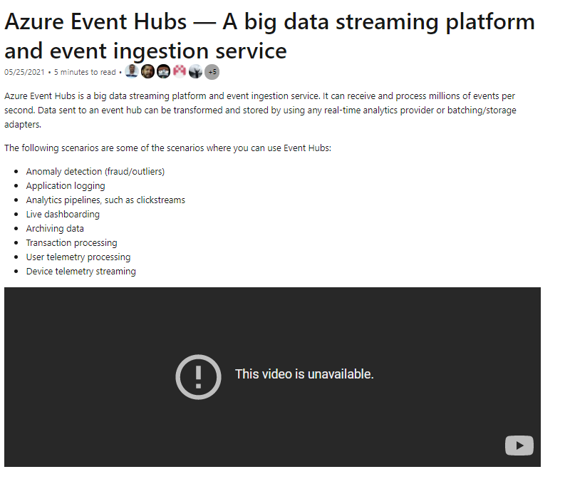 Broken video link on Azure Event Hub page · Issue 79824 · MicrosoftDocs/azuredocs · GitHub