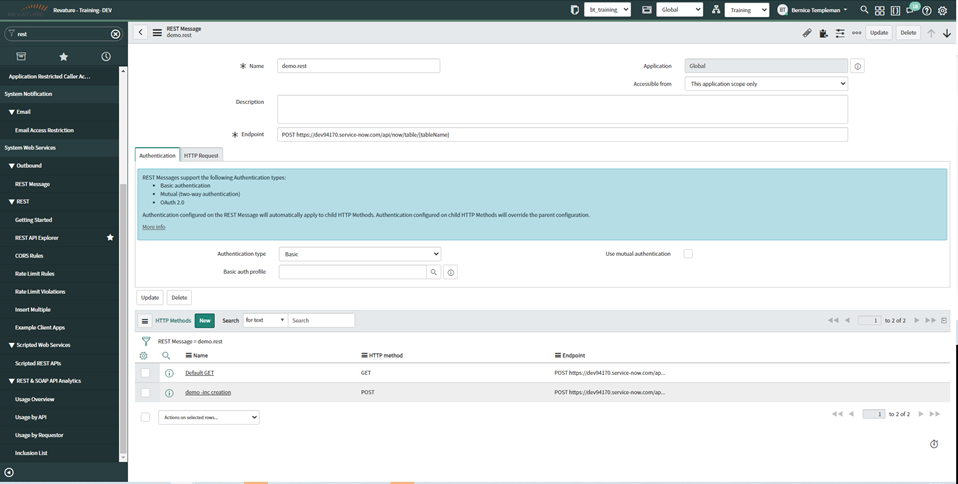 SNOW: Web Services REST