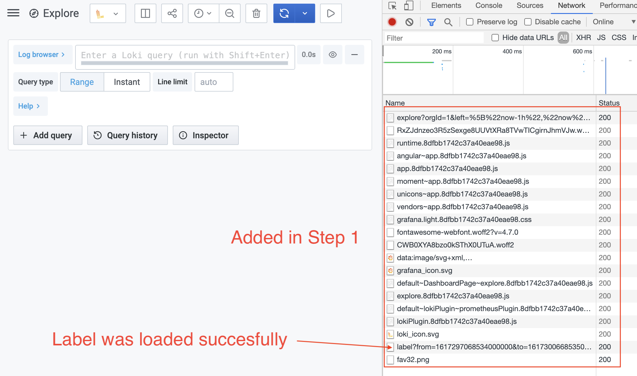 Loki: Log Browser stuck at "Loading labels ..." when Loki is the ...
