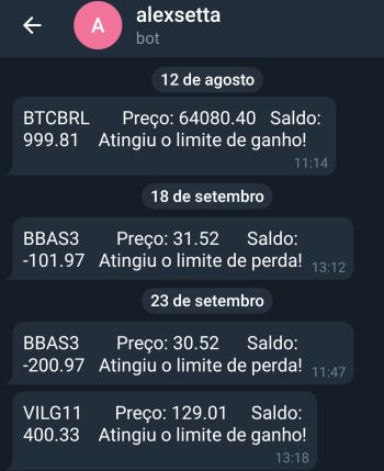 Imagem real das mensagem no Telegram