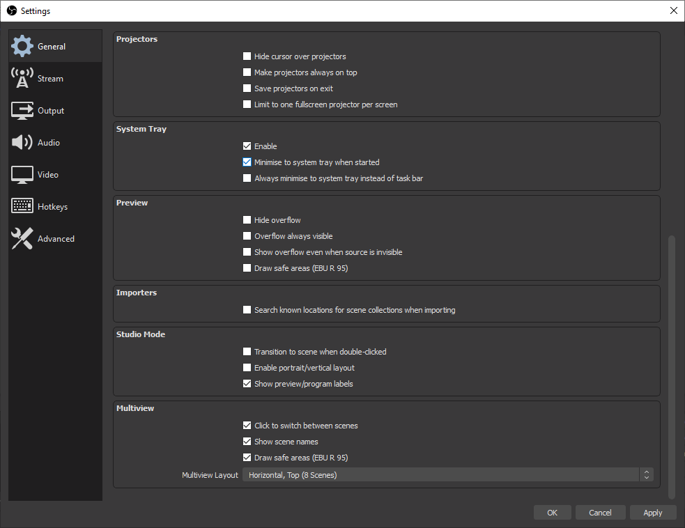 Dock Sizes reset when OBS reopens with "Minimise to system tray when