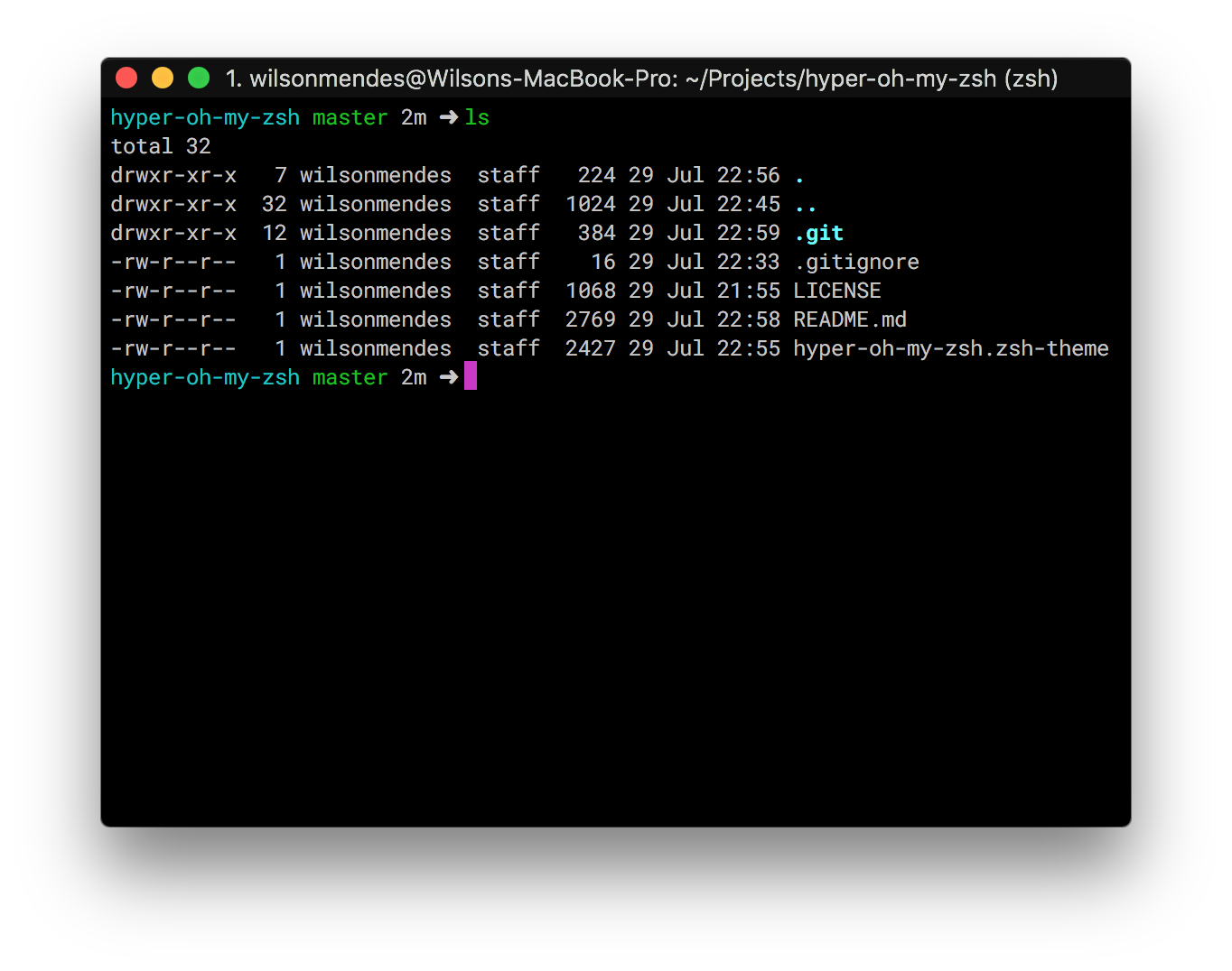 Hyper Oh-My-ZSH - Inside a folder with git configuration