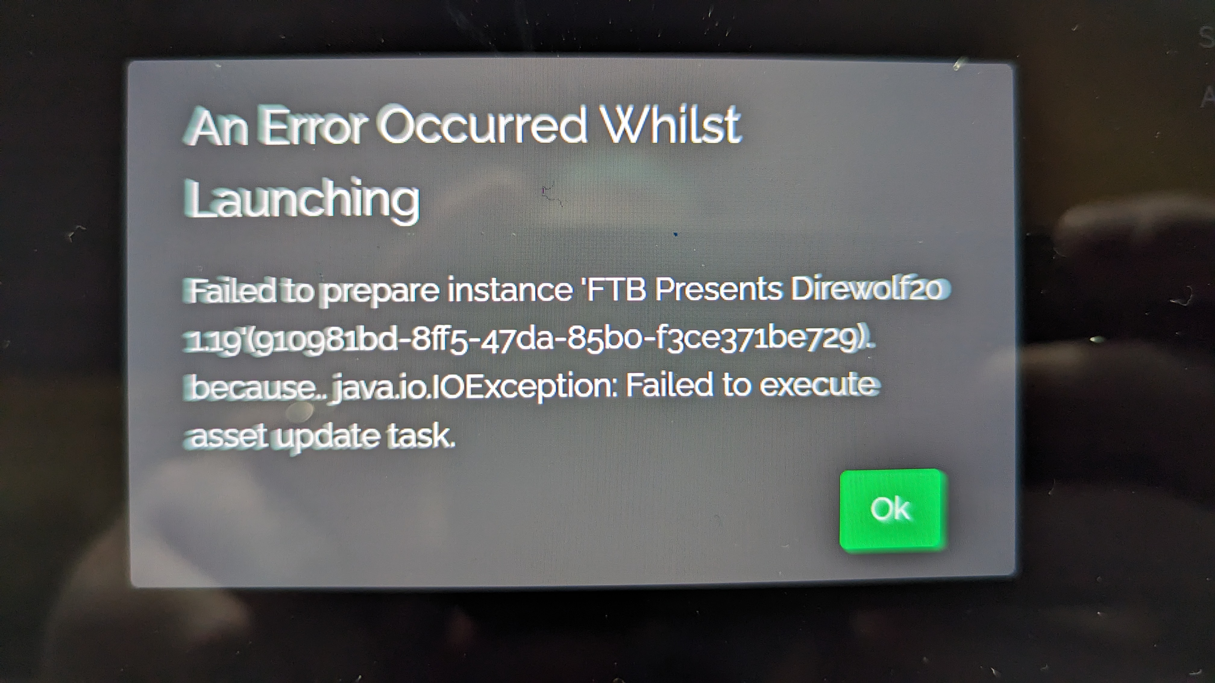 Failure to launch any packs (failed to execute asset update task ...