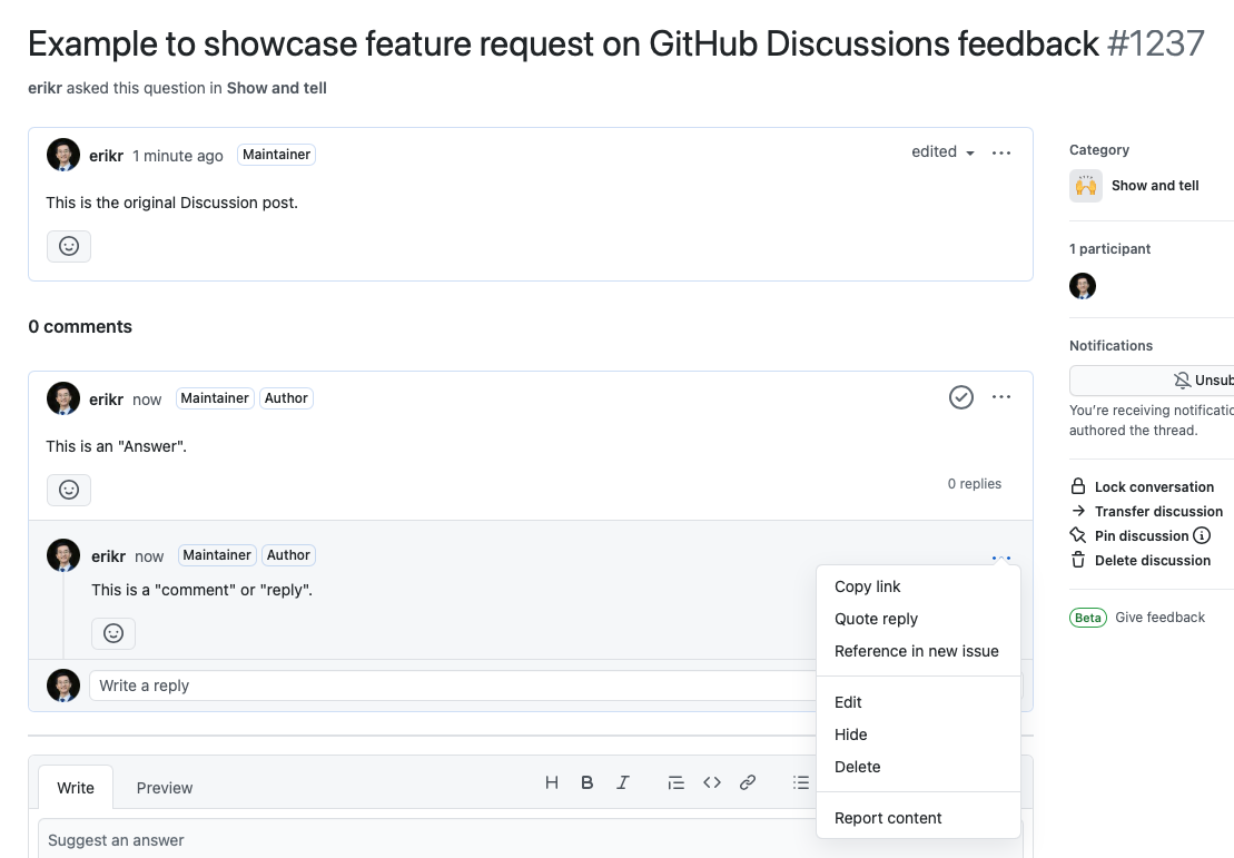 Feature request: mark a threaded reply as answer to Discussion ...