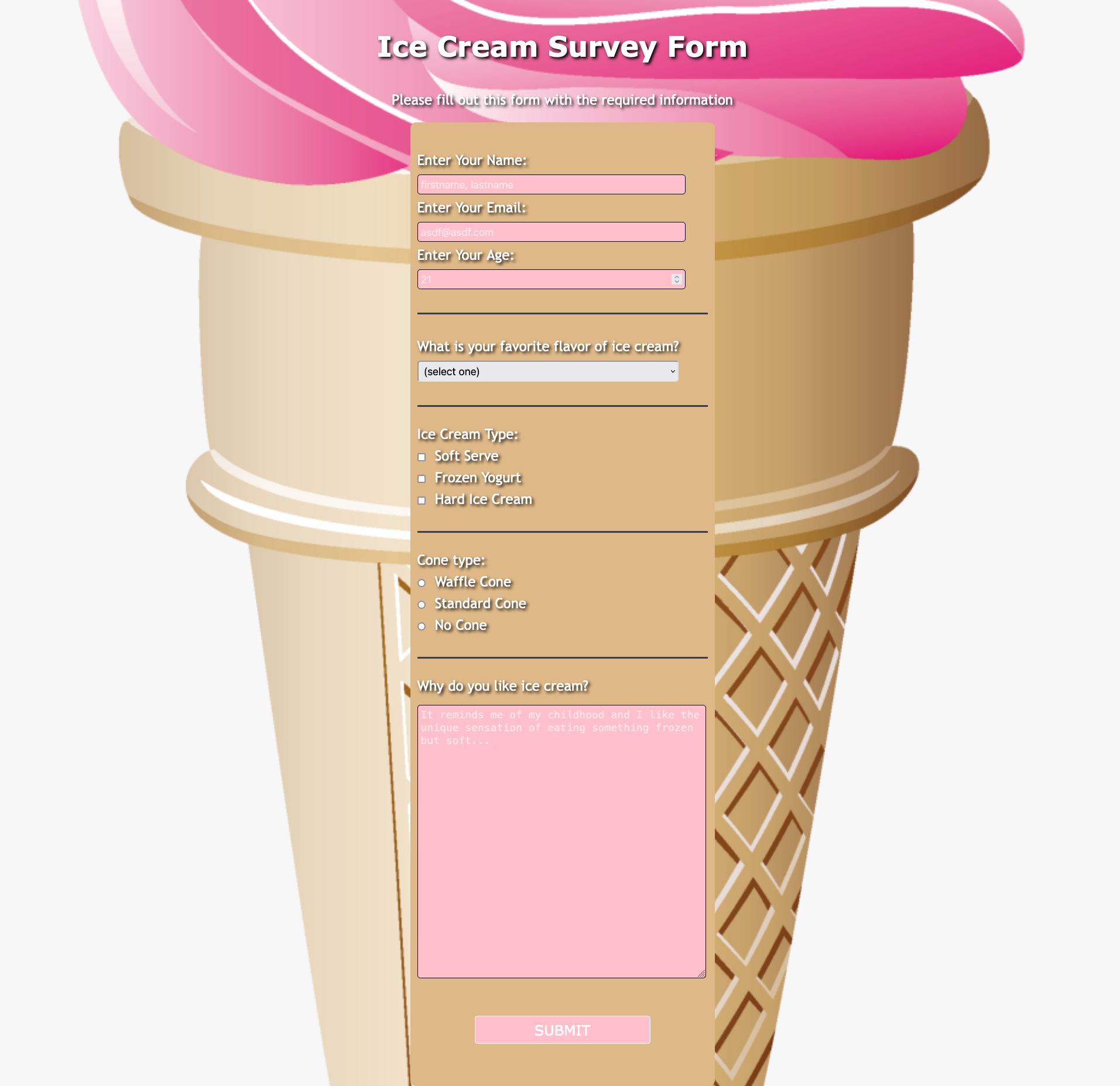GitHub exarp1/icecreamsurvey This is an ice cream survey form
