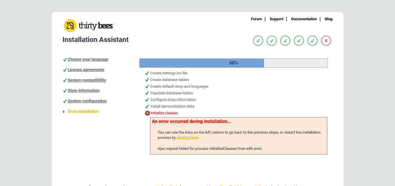 thirtybees-install-error