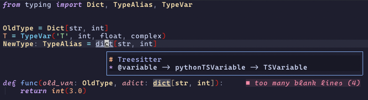 Python builtin type not highlighted correctly when defining type alias ...