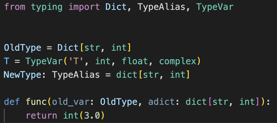 Python builtin type not highlighted correctly when defining type alias ...