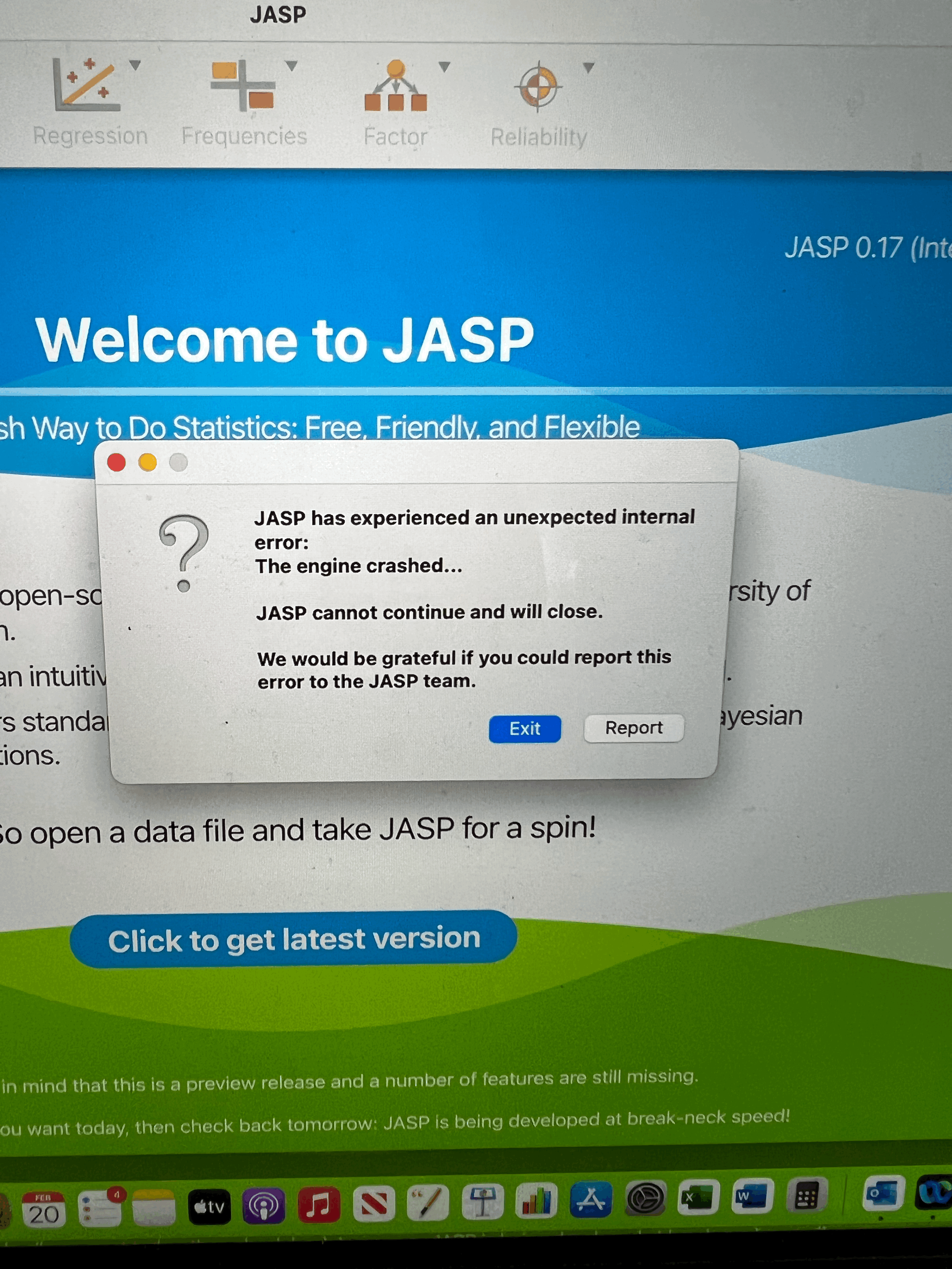 [Bug]:Says Jasp has experienced an unexpected internal error ; The ...