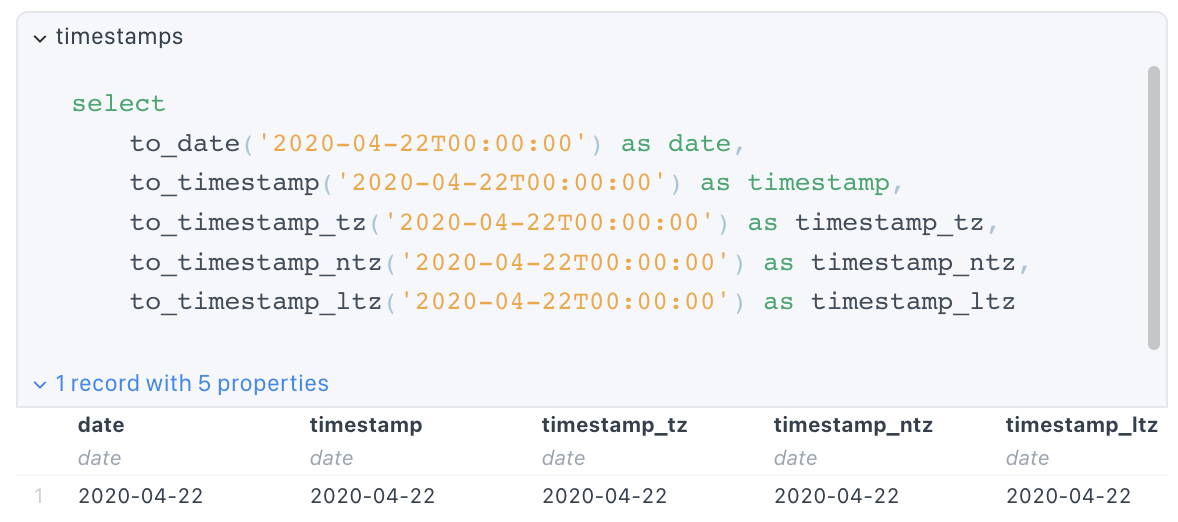 Snowflake timestamp tz type not working as expected issue 388