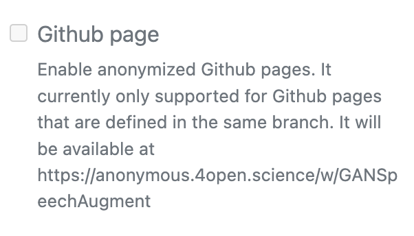 Enable Github Page option is disabled · Issue #185 · tdurieux/anonymous ...