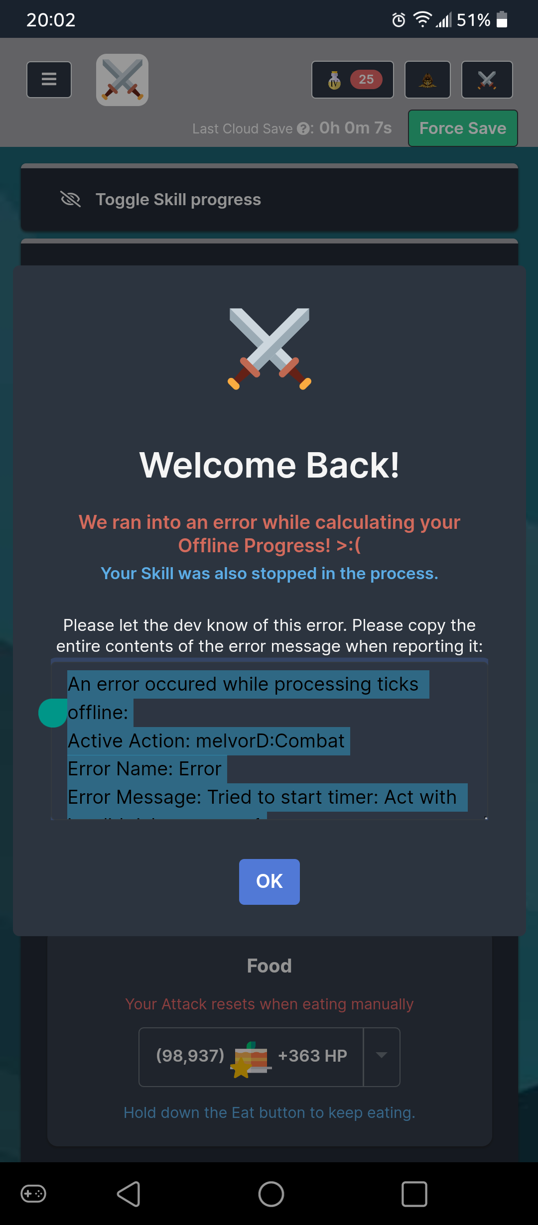 [Bug]: Offline progress error · Issue #3237 · MelvorIdle/melvoridle ...
