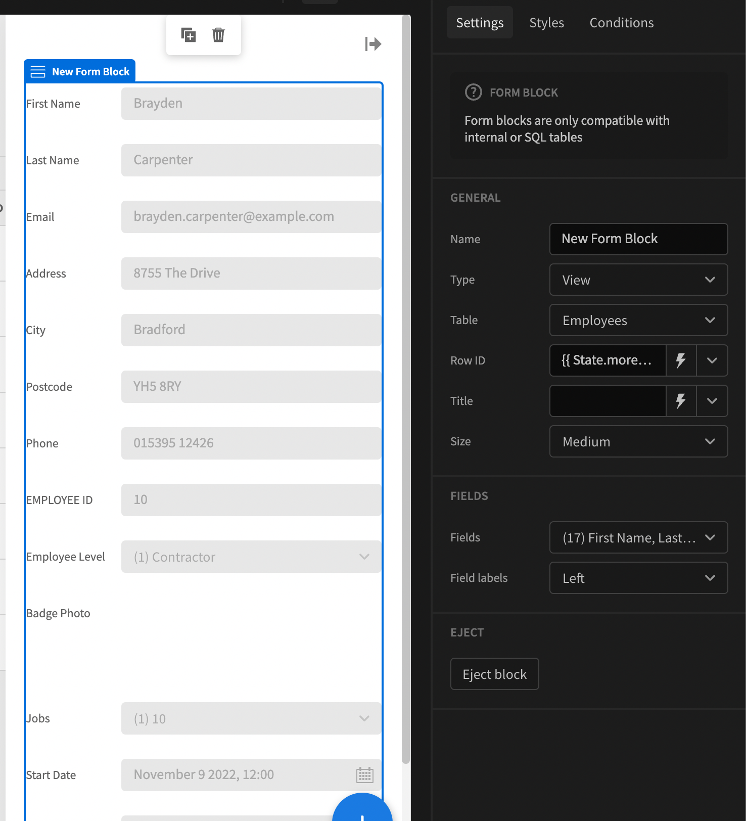 Side Panel Configuration Does Not Yield a Row · Budibase budibase
