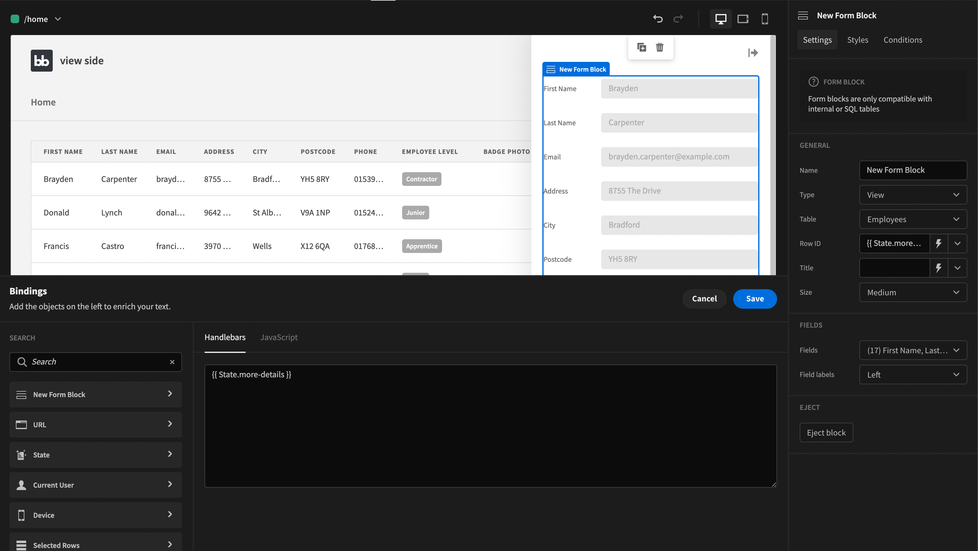 Side Panel Configuration Does Not Yield a Row · Budibase budibase