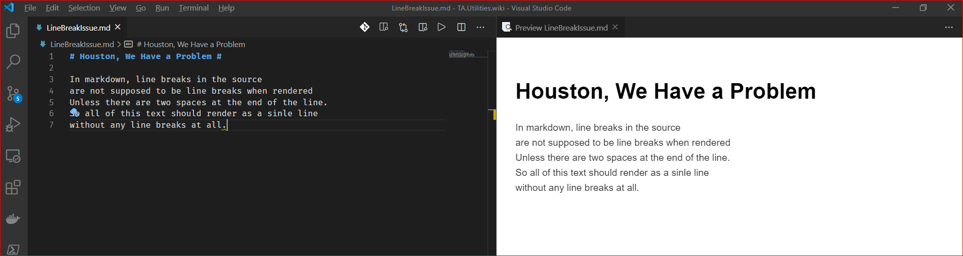 Line breaks are rendered in preview when they shouldn