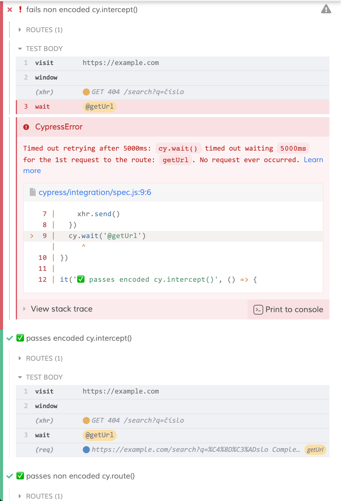 cy.intercept() requires url argument to be in URL encoded format ...