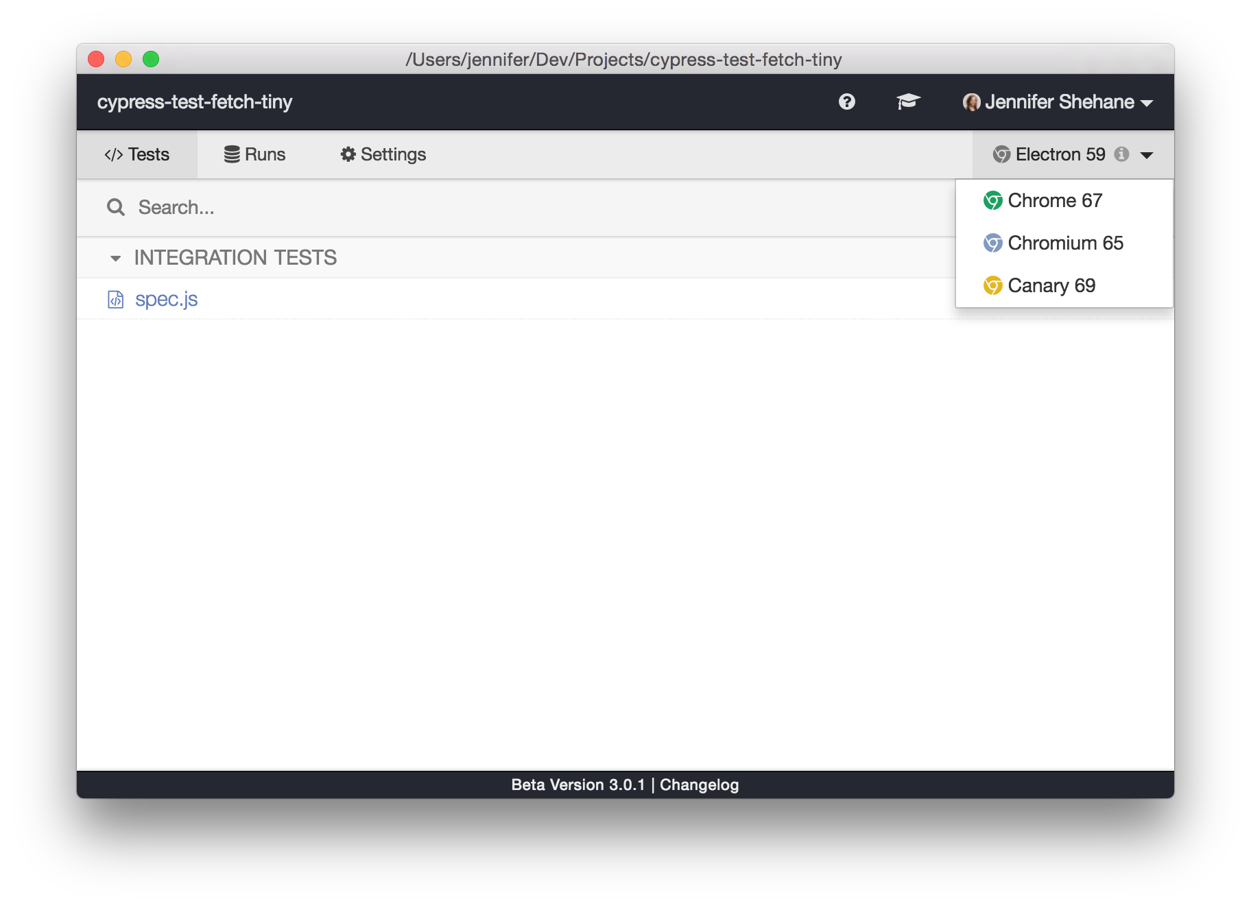 Run local test. React example. cypress test. hoc react. cypress interface.