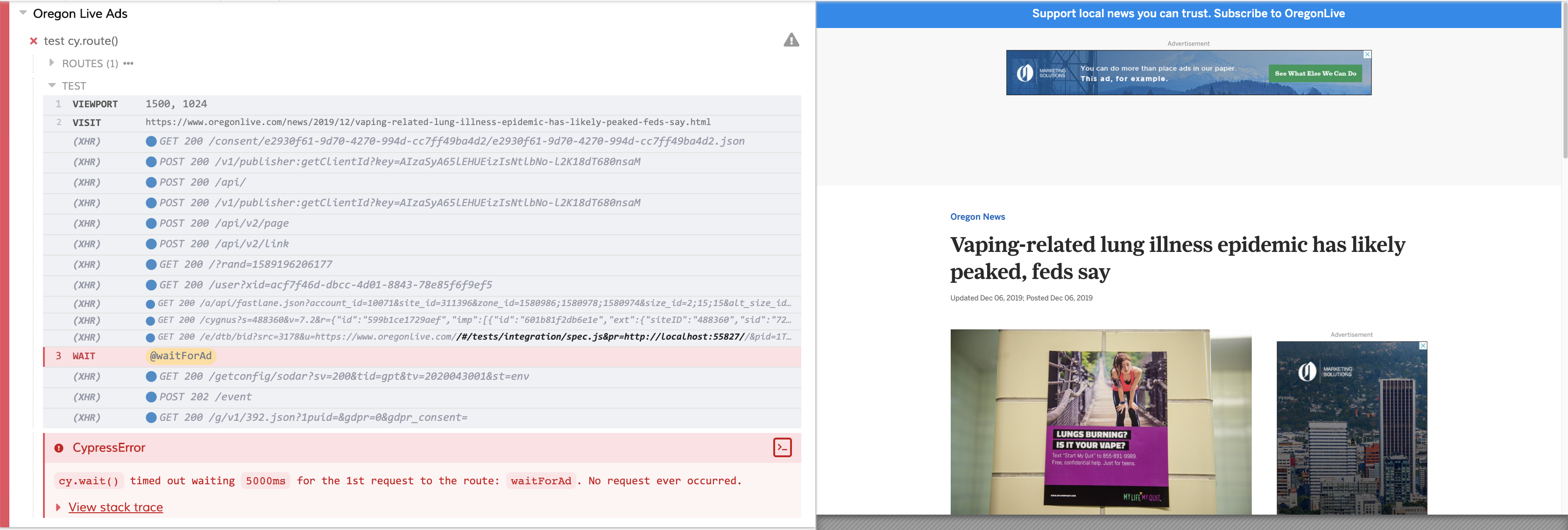 cy.wait() does not resolve when the XHR contains static resourcelike text in the XHR's query