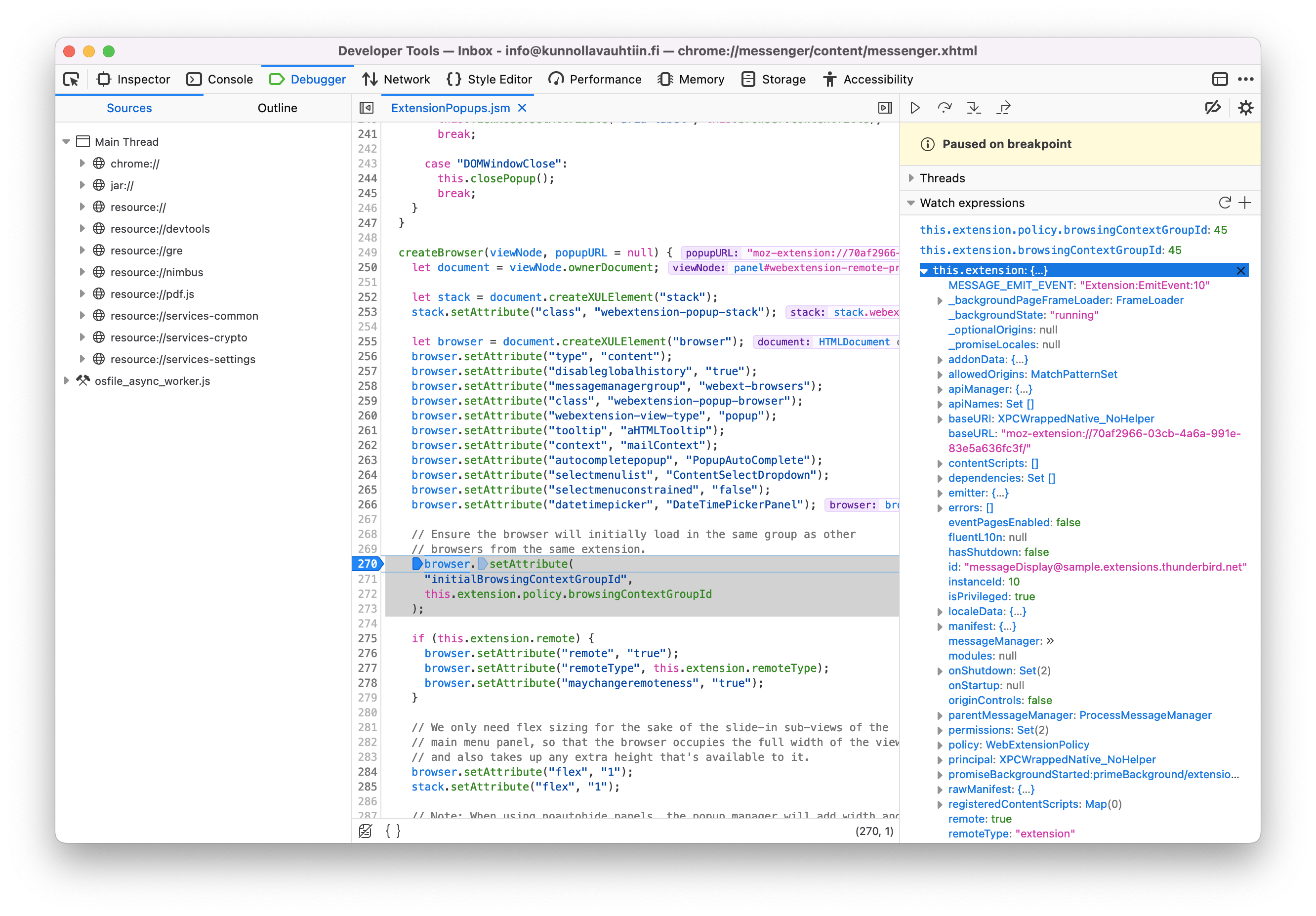 Screenshot of break point