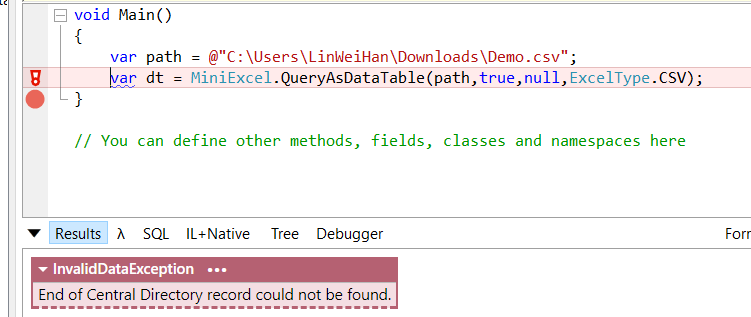 Csv not support QueryAsDataTable · Issue #279 · mini-software/MiniExcel ...