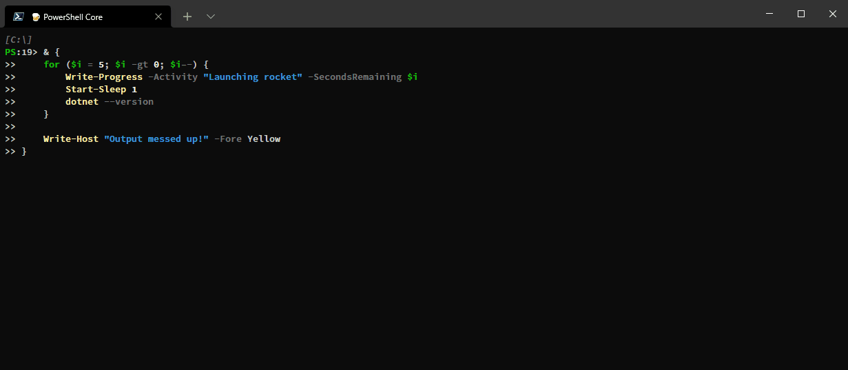 Progress bar rendering doesn't play well with native command output ...