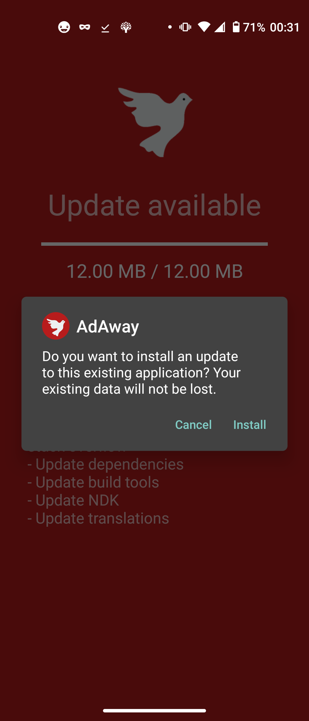 Screen just prior to error