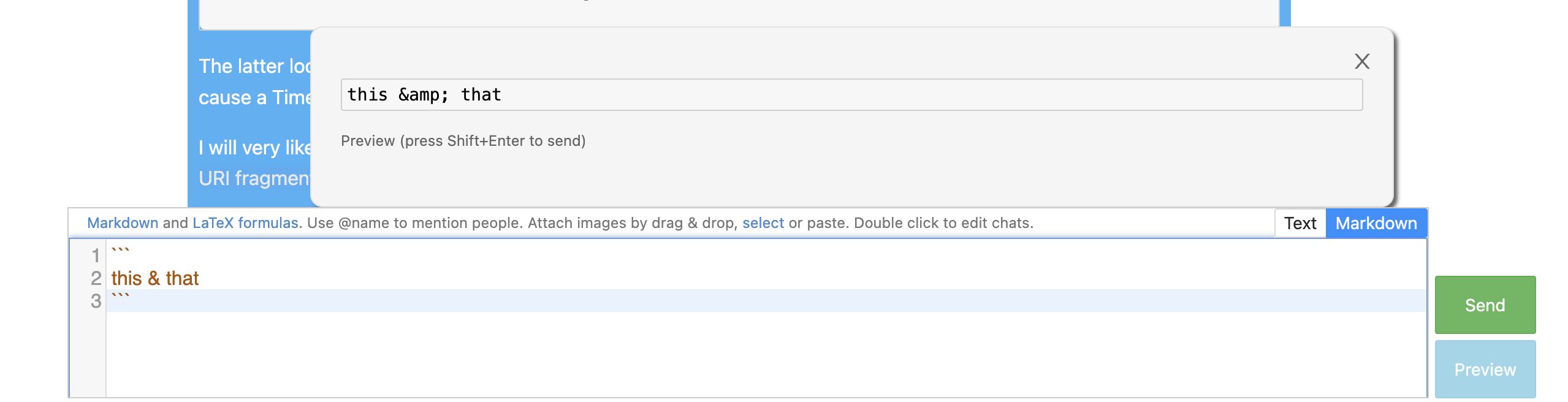 & is incorrectly escaped in code block chat **preview**. It renders ...