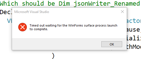 Winforms Designer in Version 16.7.0 Preview 1.0 Not Working with Visual ...