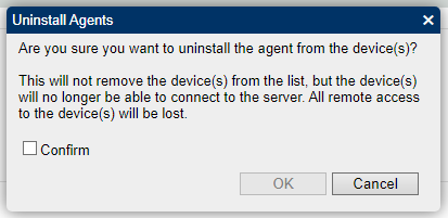 Uninstall Agents: Are you sure you want to uninstall the agent from the device(s)?