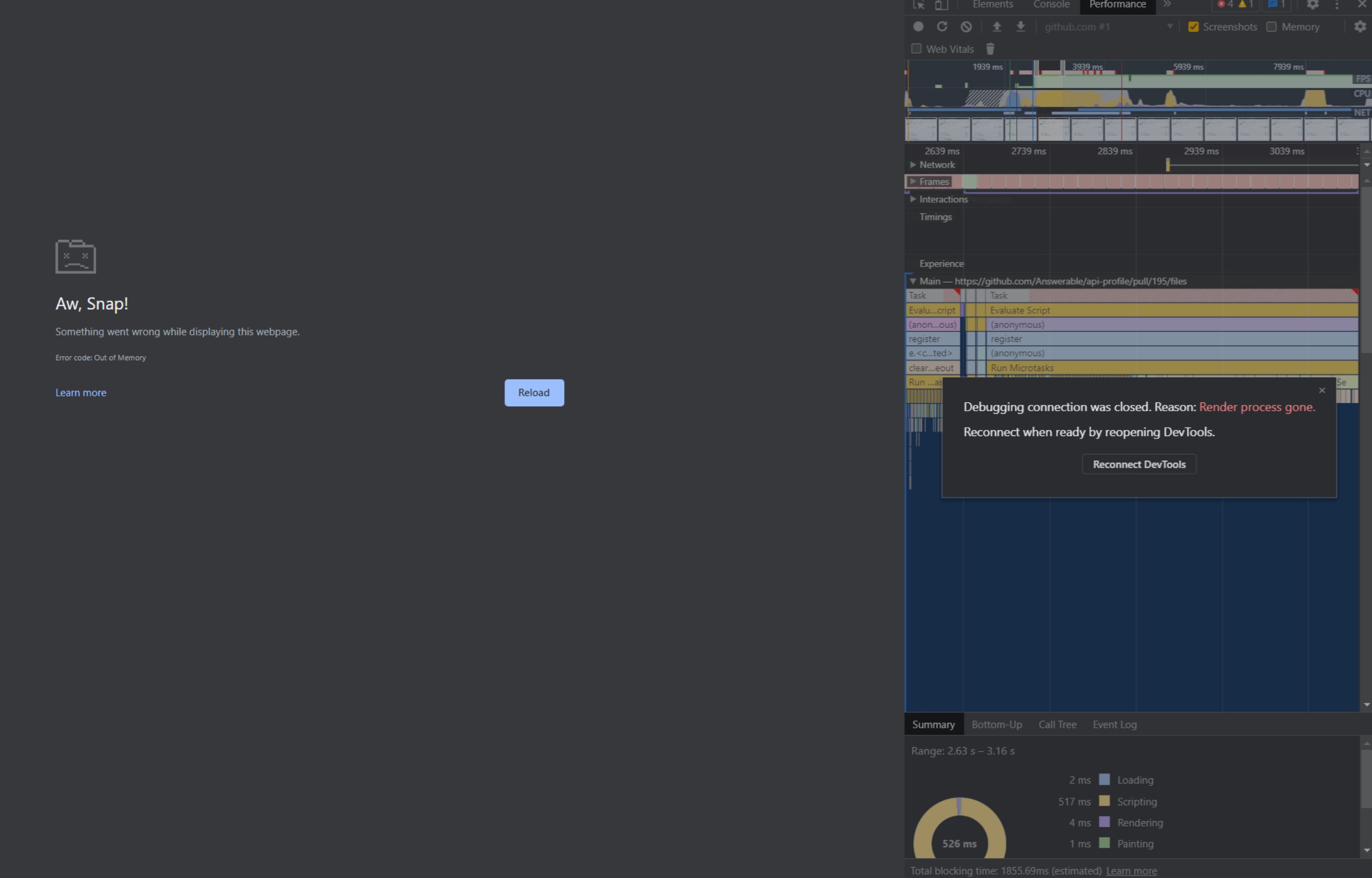 "Files changed" view in pull request not loading files and comments on ...